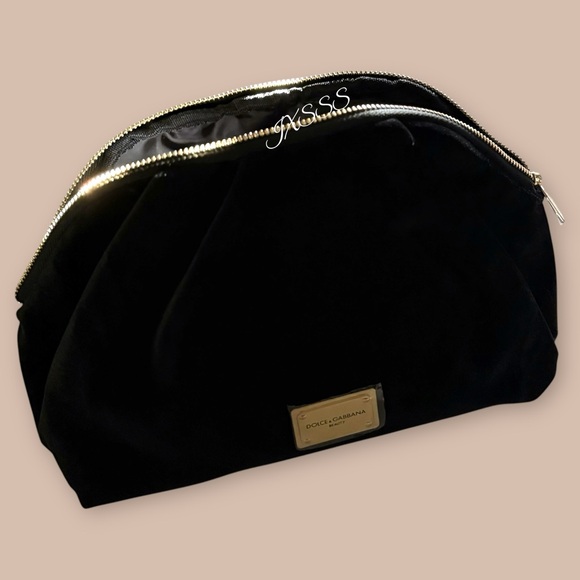 Black-Gold (Velour) Dolce & Gabbana Beauty Large Cosmetic-Makeup Bag - Picture 3 of 16